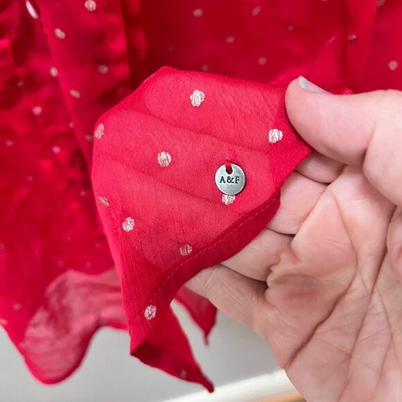 Abercrombie & Fitch Womens Sheer Red Polka Dot Blouse Button-Front Size S - Picture 3 of 8